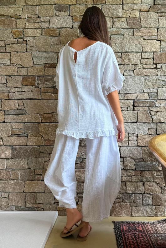 Frame Hopsack Frill Box Top White